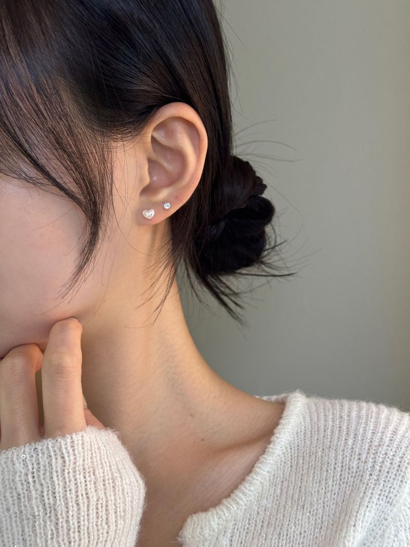 [3 set] Berry Mood Ribbon Heart Earrings Set
