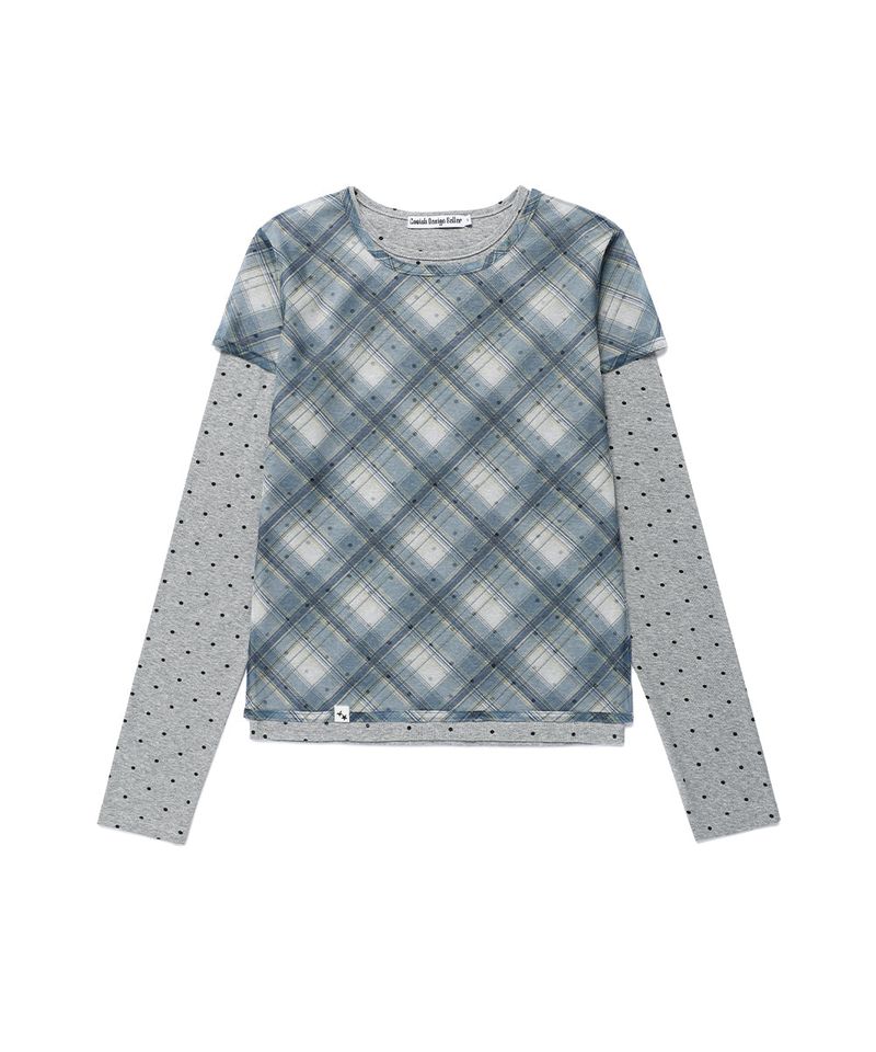 SHEER CHECK LAYERED LS TEE BLUE(CV2GFFT557A)