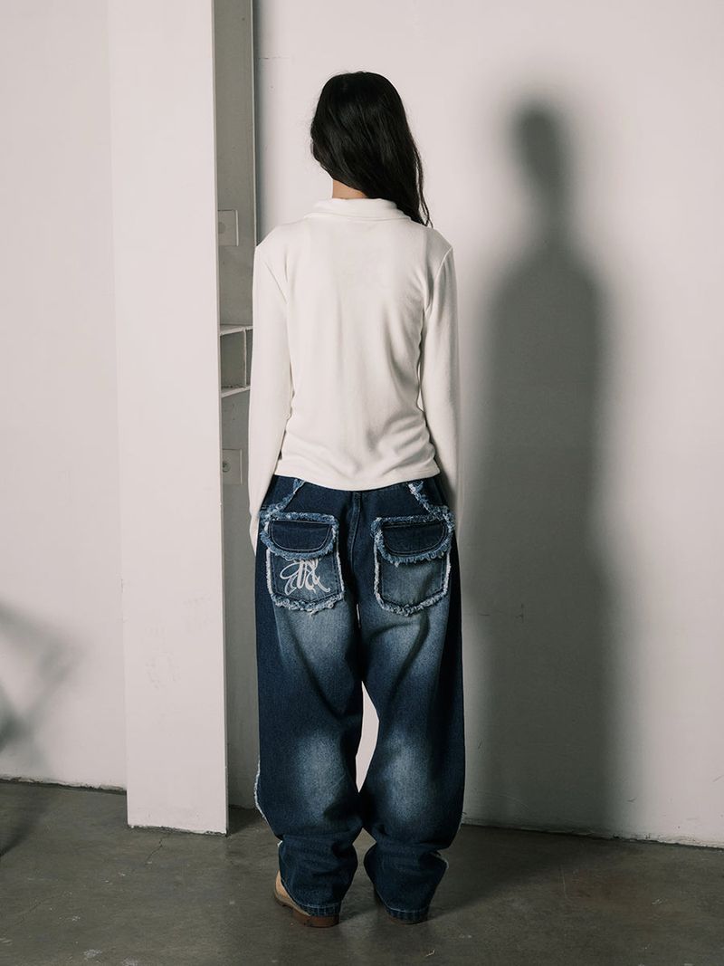 RAW CUT DENIM PANTS (WASHED BLUE)