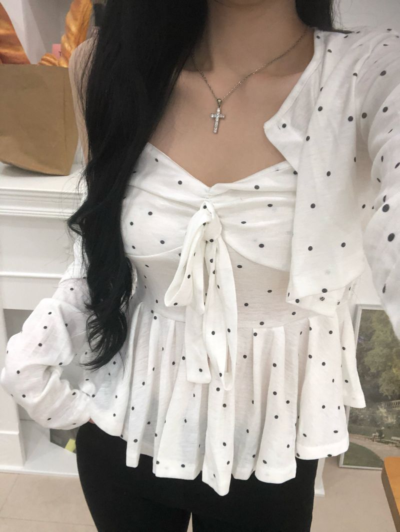 Dot Ribbon Top & Cardigan