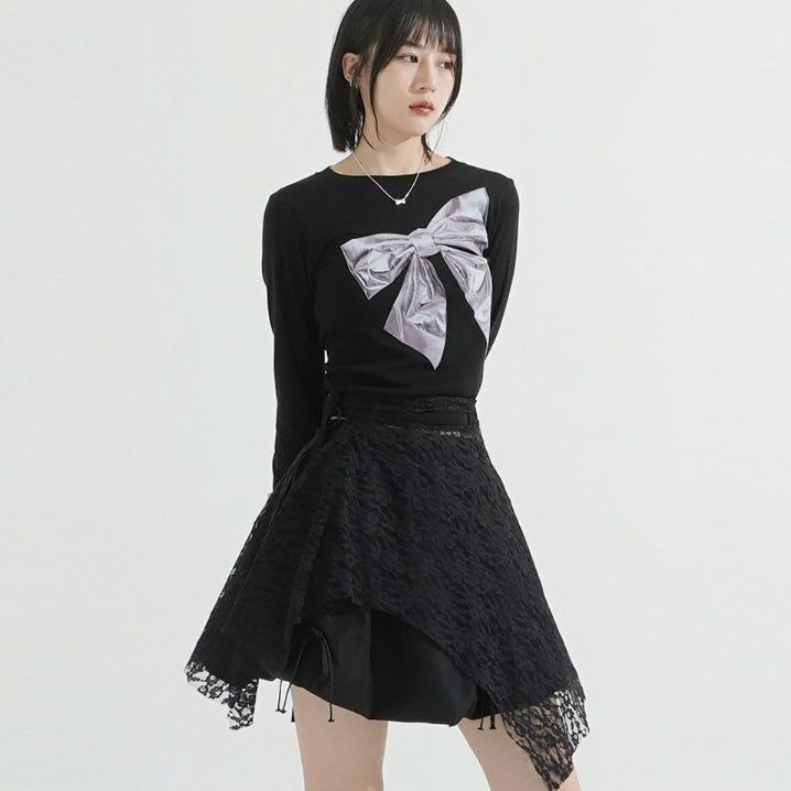 KIXI（キッシー）の「グリッターリボンプリンティドTシャツ（トップス）」