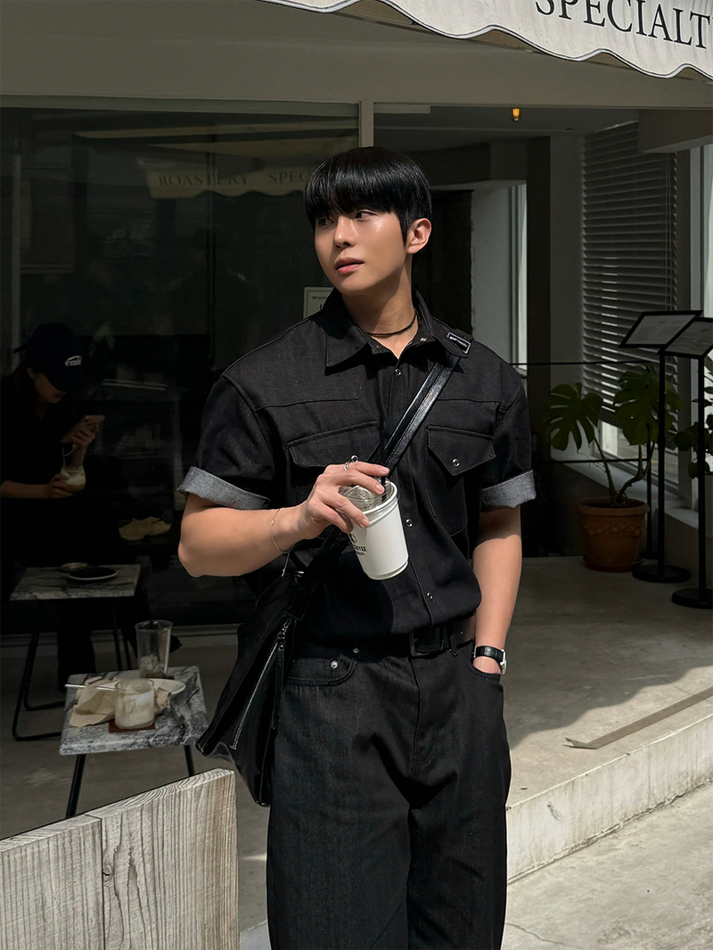 Leaf denim western short sleeve shirt