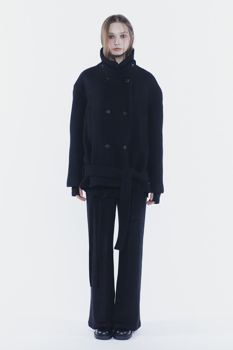 AMBER BELTED DOUBLE COAT black