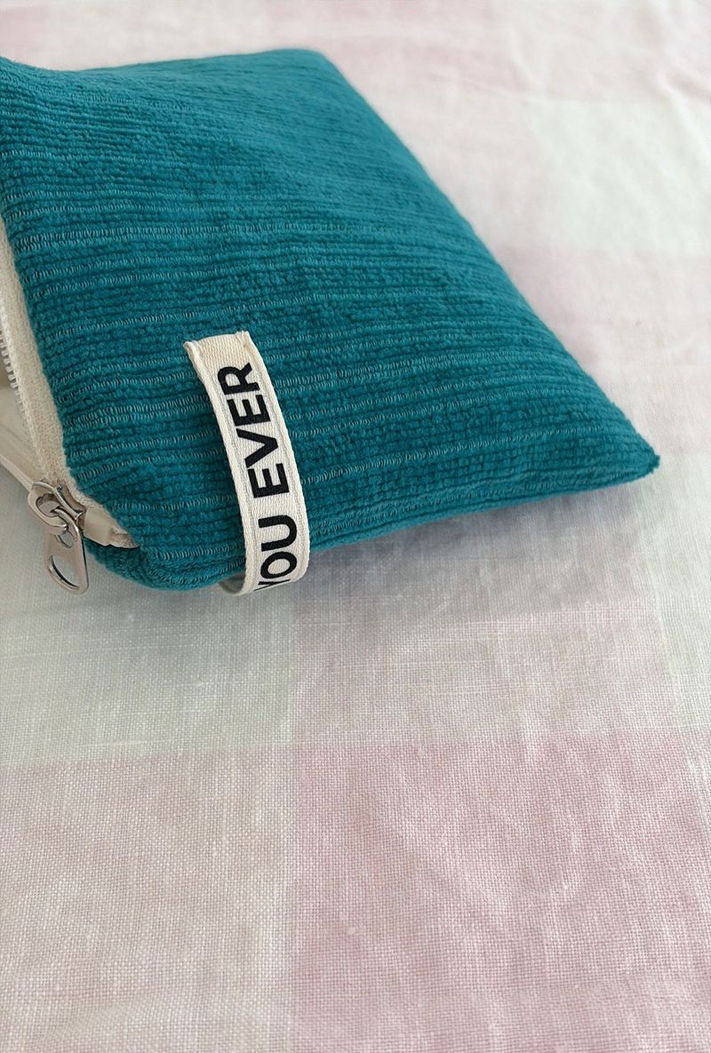 Corduroy flat pouch - turquoise , M size