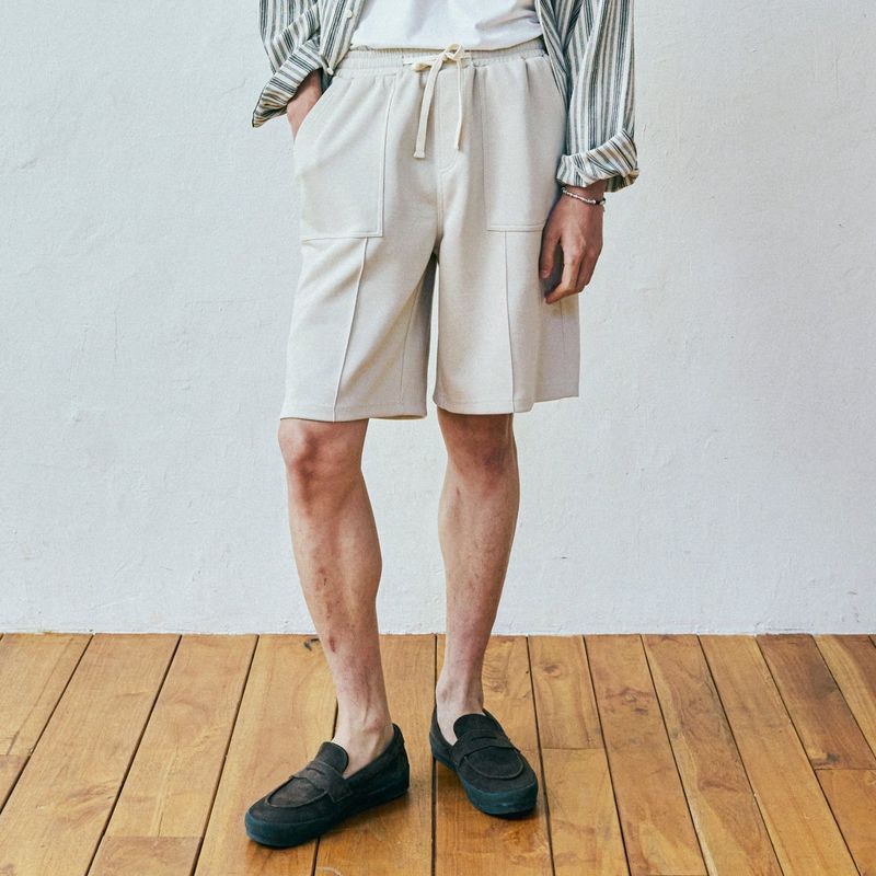 front seam fatigue short pants cream