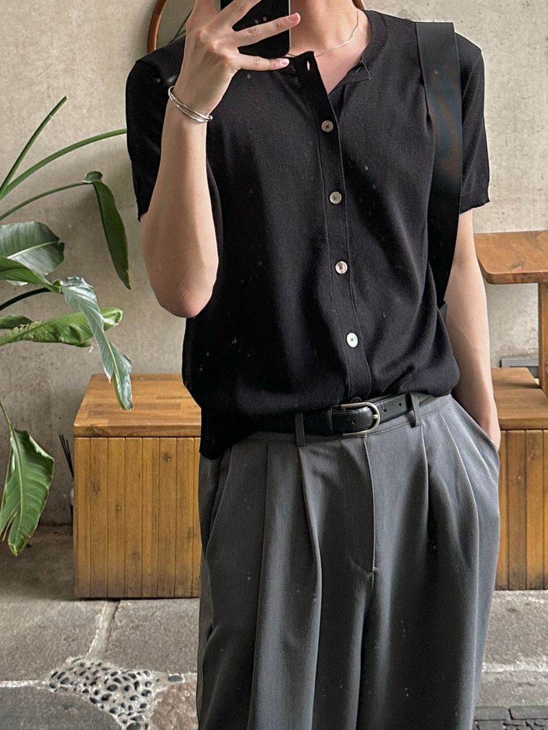 (Premium) Linen round half cardigan