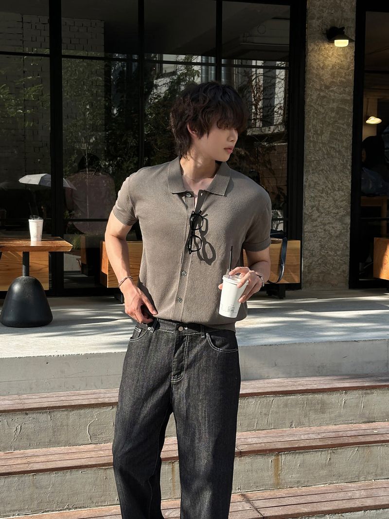LMN Deep Linen Collar Short Sleeve Cardigan (6 colors)