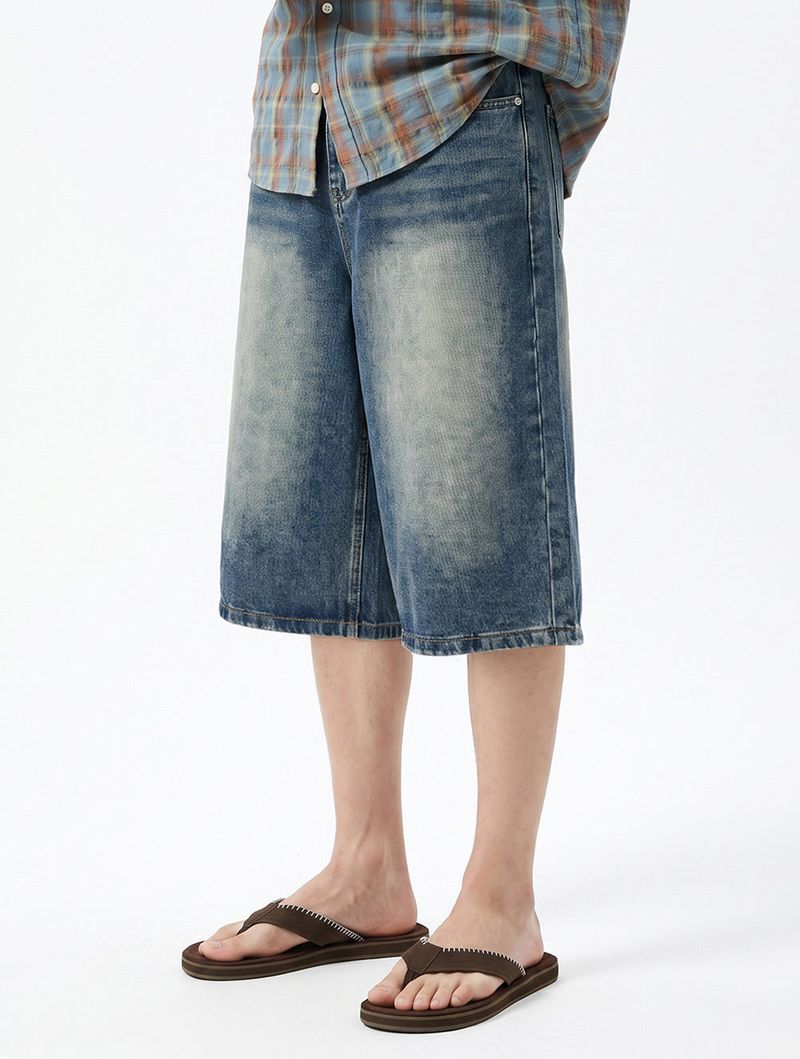 basic washing bermuda denim pants (vintage blue)
