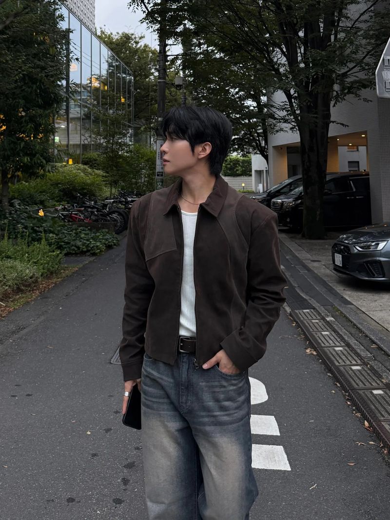 Luen Contrasted leather jacket