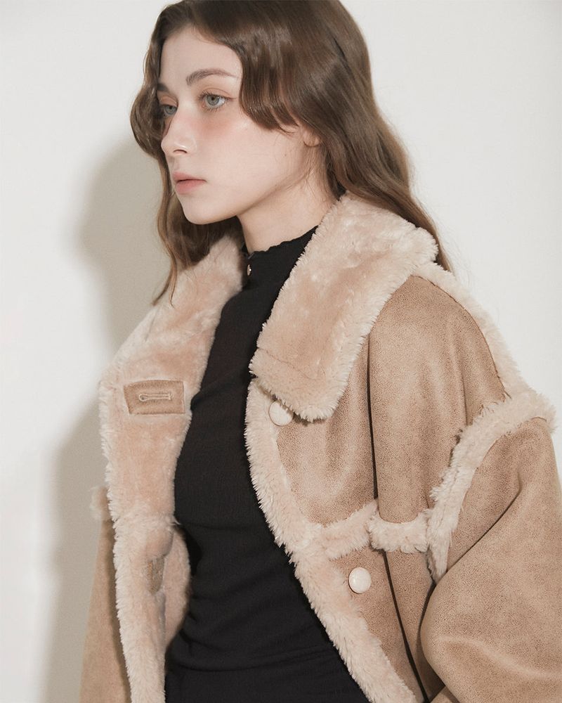 REVERSIBLE FAUX SUEDE SHEARLING COAT