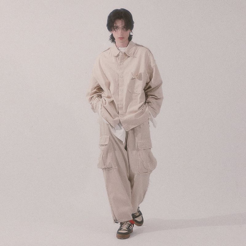 grunge wide cargo pants_lightbeige