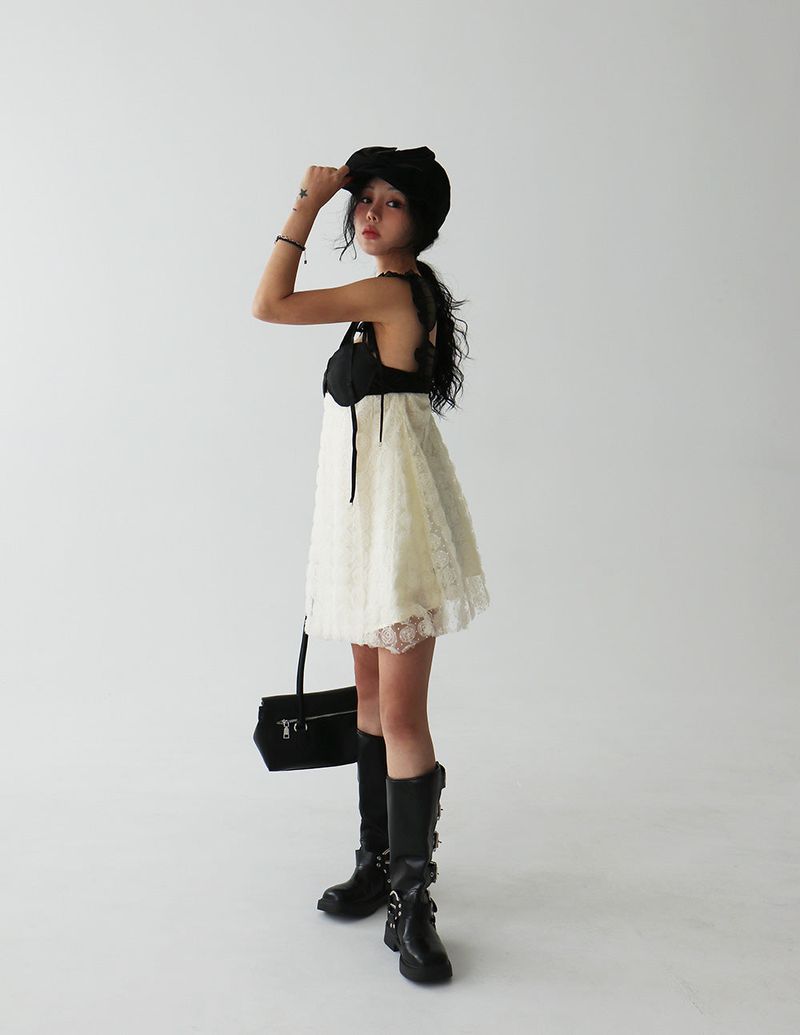 coloring flower embroidered mini dress