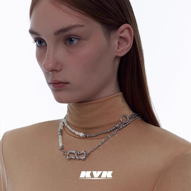 KVK X Potential Natural White Jade Shell Basic Long Necklace