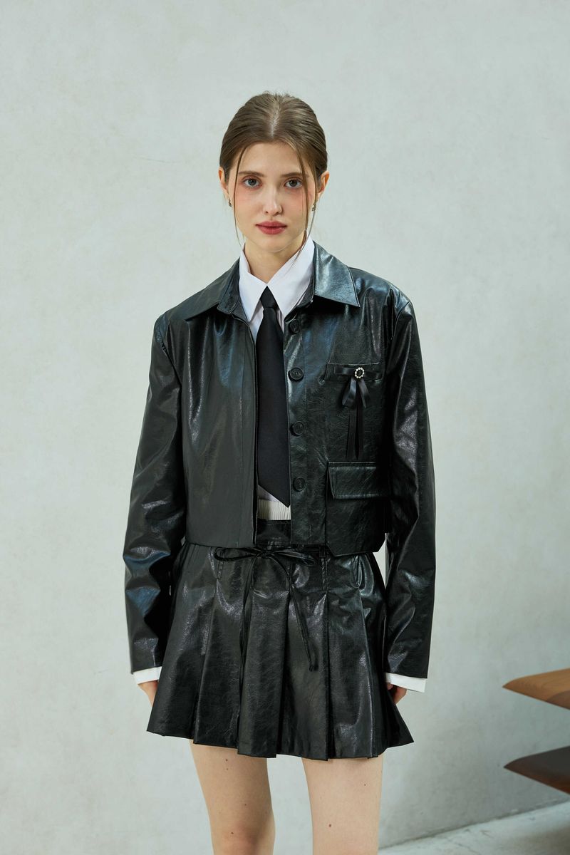 MOLLY LEATHER CROP JACKET / BLACK