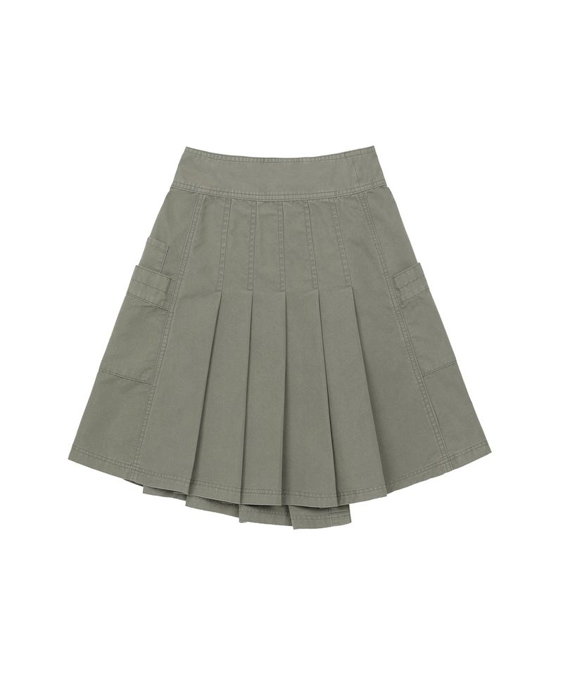 Layered Pocket Pleated Wrap Skirt - ASH BROWN