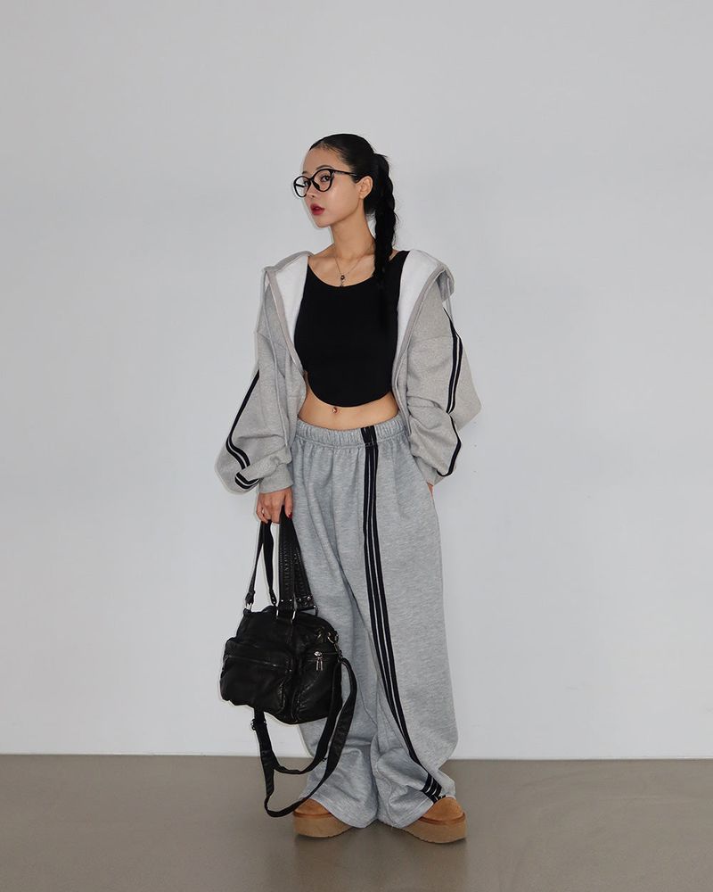 Breeze fleece-lined track string wide pants