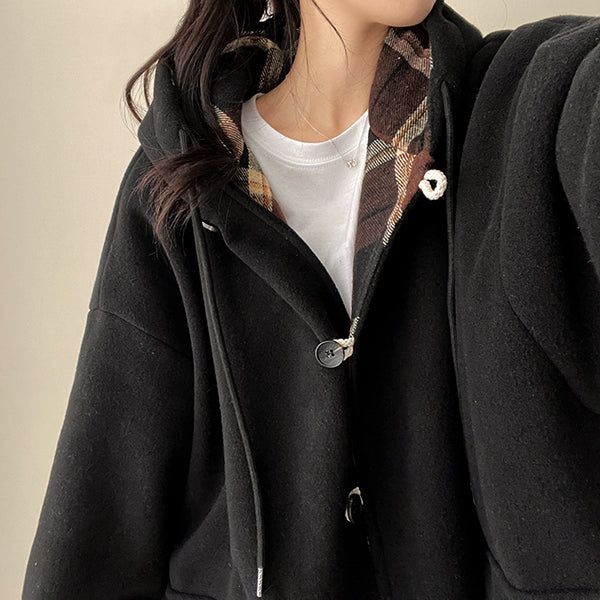 Heel double wool royal boxy pocket hooded coat 