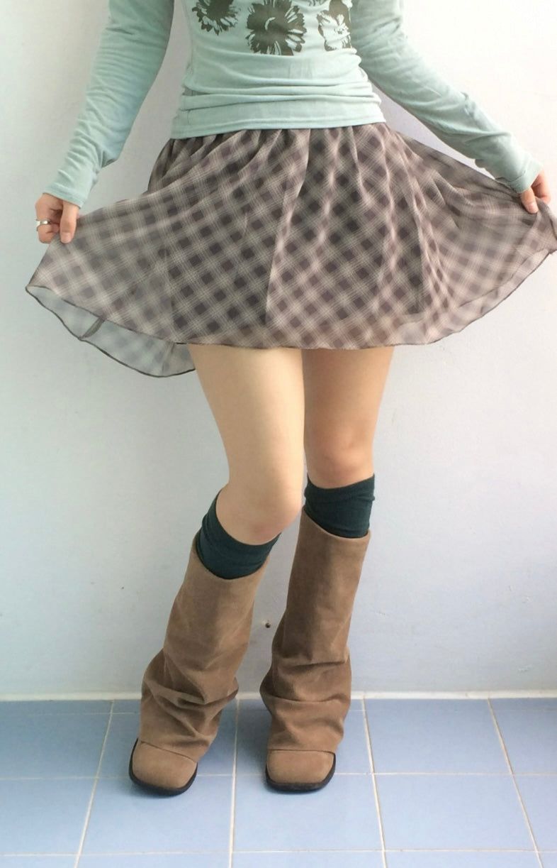 Blooming Check Chiffon Skirt