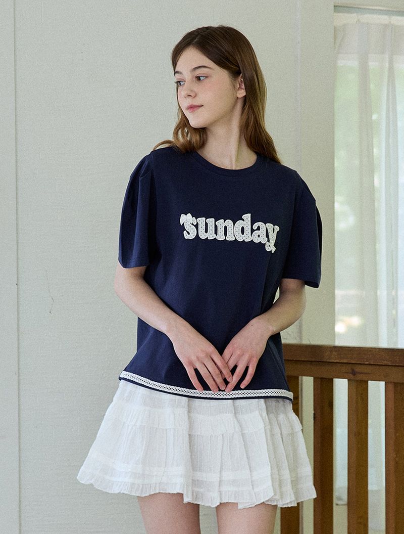 PINK PINEAPPLE（ピンクパイナップル）の「LACE LETTERING TS (2 COLORS)（Tops）」