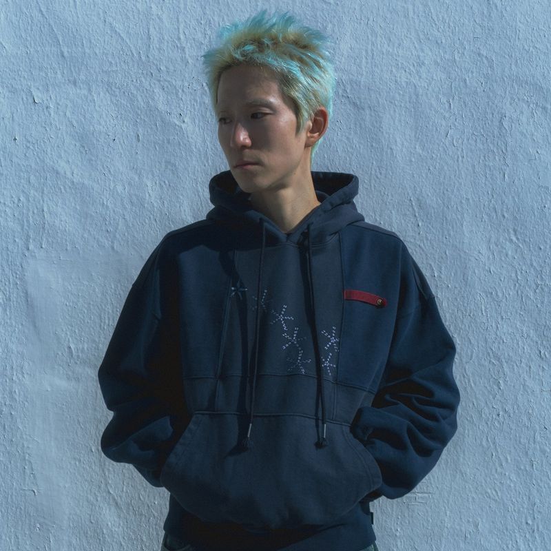 Grid hoodie / Washed navy
