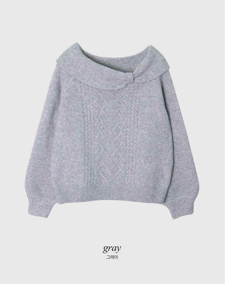 Present Ribbon Twist Loose Off Shoulder Knit (4color)