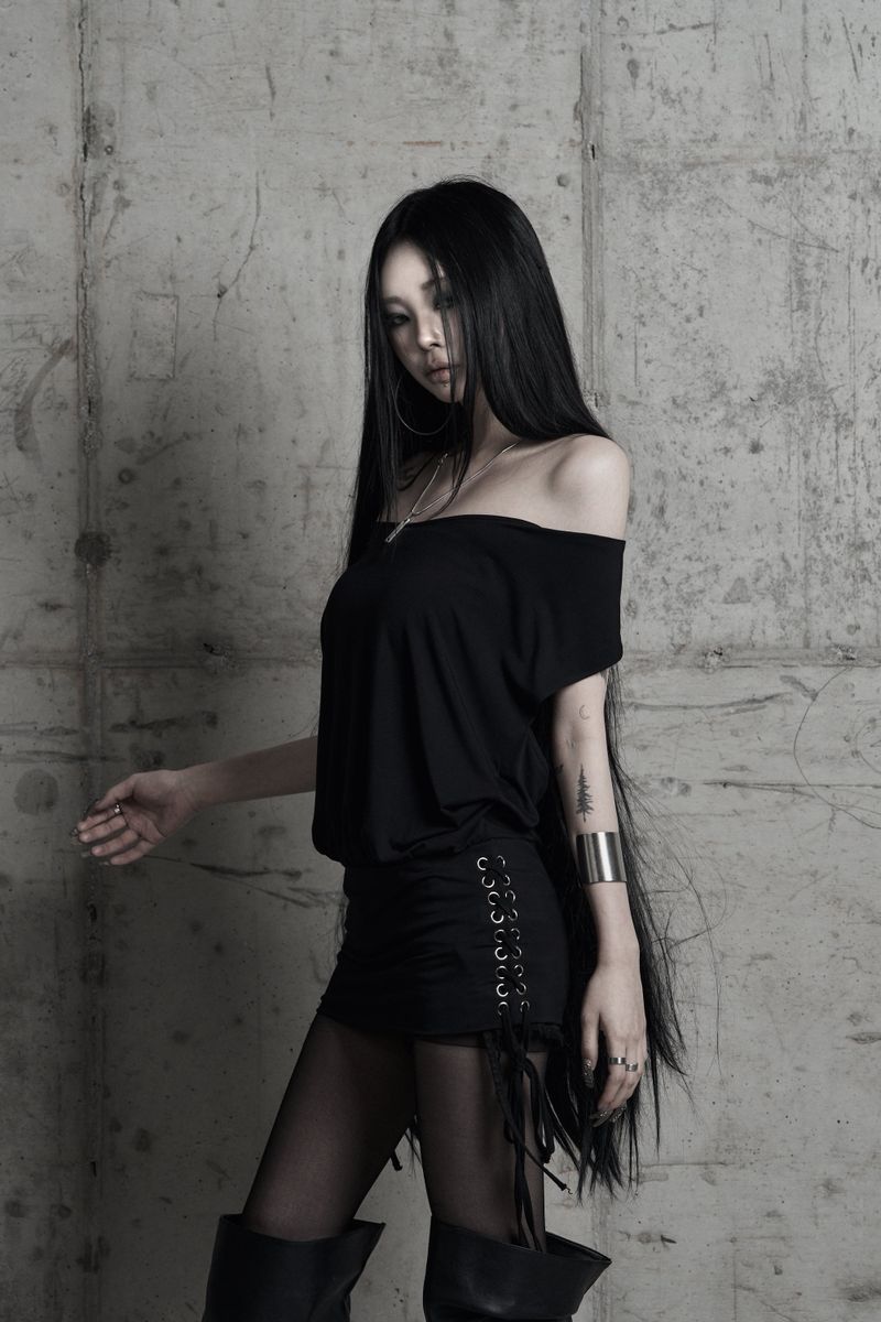 [label] cowl-neck side lace-up one-piece BLACK