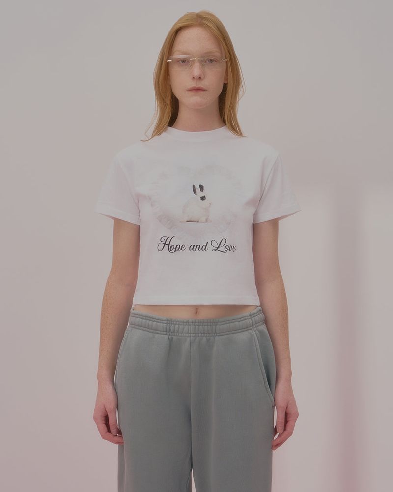 HEART RABBIT CROP TSHIRT-WHITE