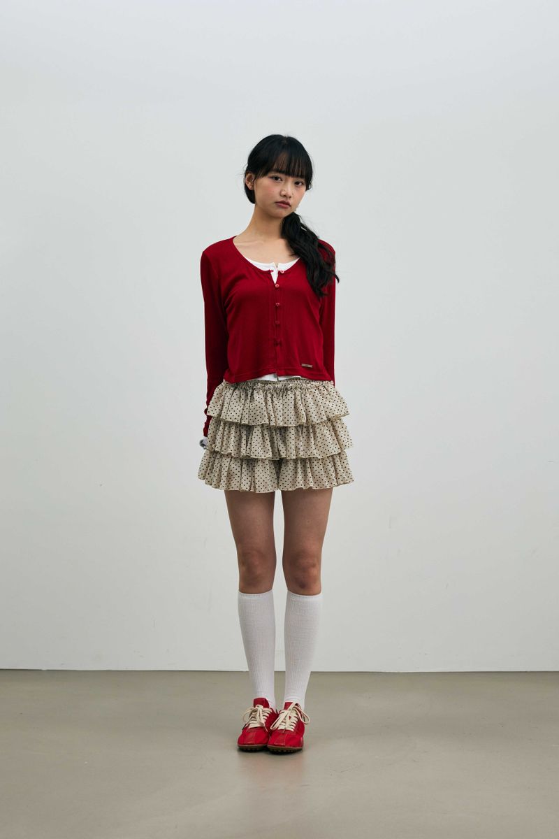 LYLA LAYERED CARDIGAN / RED-WHITE