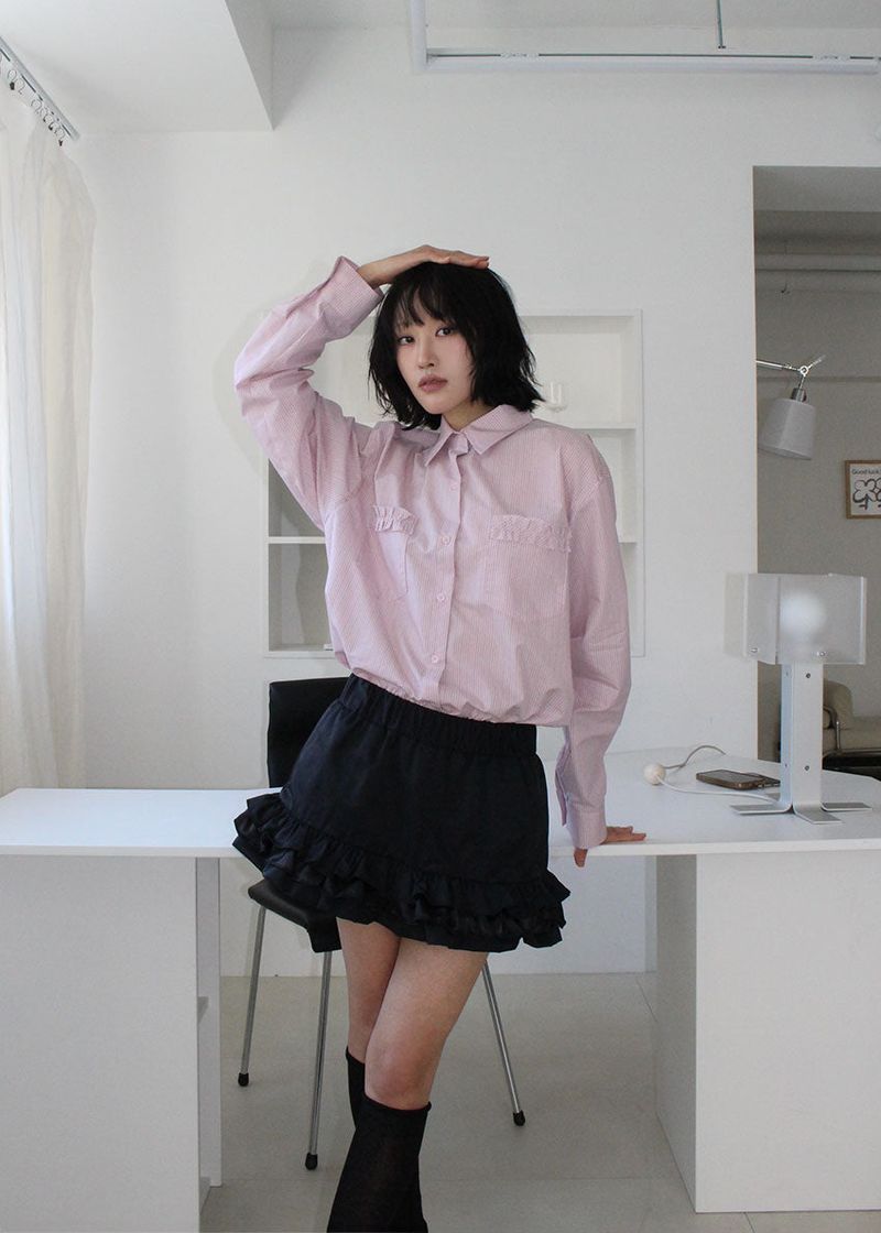 STRIPE FRILL SHIRT