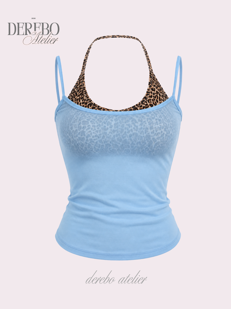 Sky Leopard See-Through Sleeveless Top