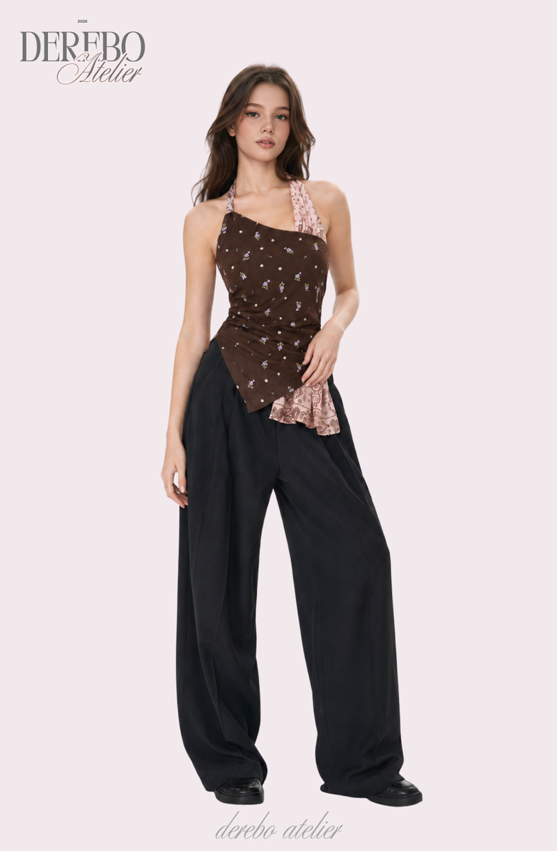 Pink brown scarf unbalanced sleeveless top