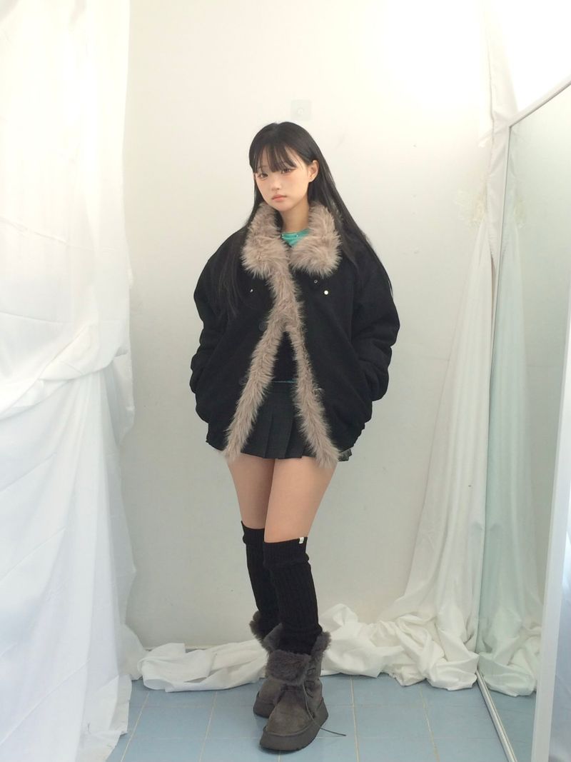 Milkfur high neck suede jumper