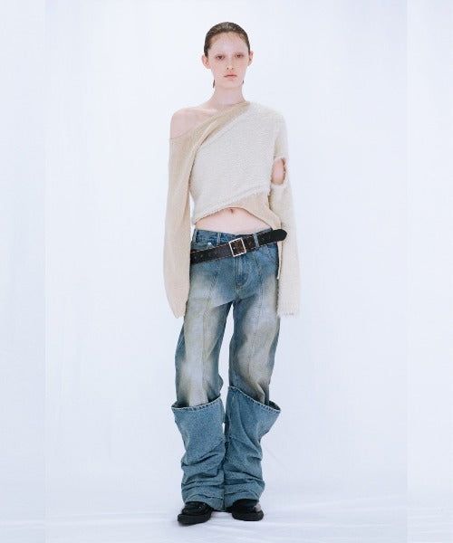 OVERLAP TUCK DENIM PANTS