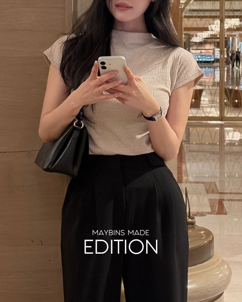 [MADE] Classy half‑neck wrinkle T‑shirt