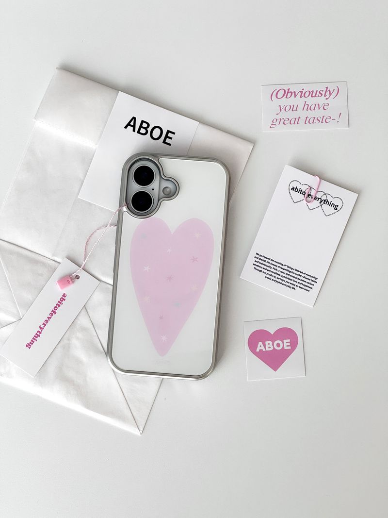 [Magsafe] PINK HEART Silver Glass Bumper Case