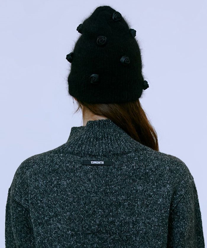 Rose Mohair Beanie (BLACK)