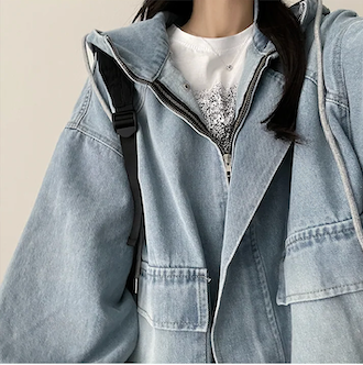 Delt Boxy Fit Two-Way Denim Hooded Jumper