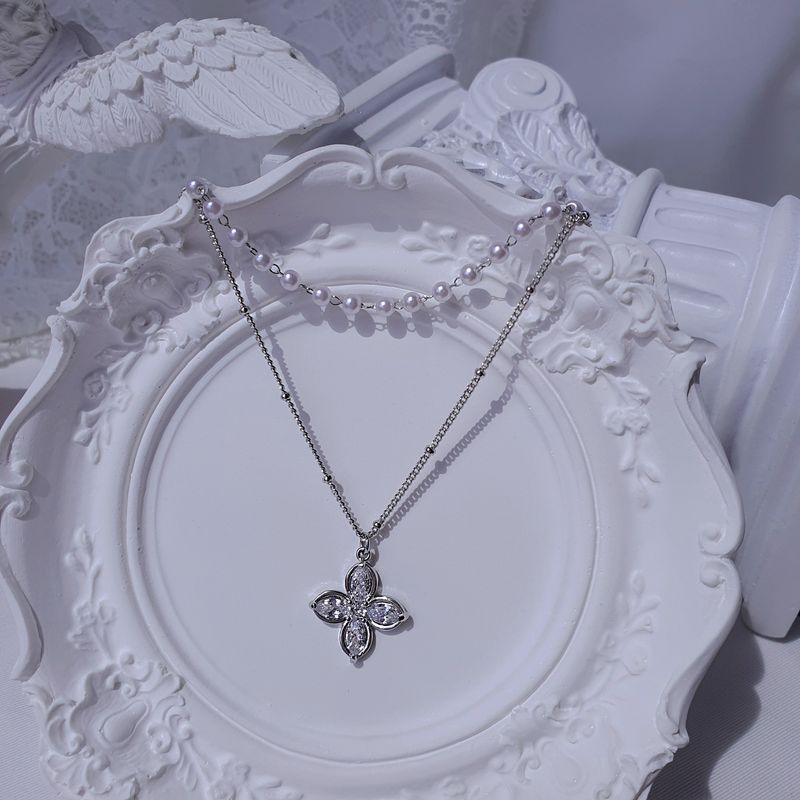 [NMIXX ジウ Necklace] ルナ ブロッサム レイヤード ネックレス - Silver color