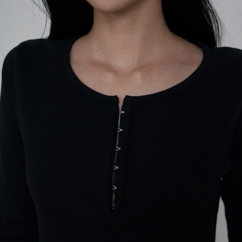 C HOOK FRONT OPEN T-SHIRT_BLACK