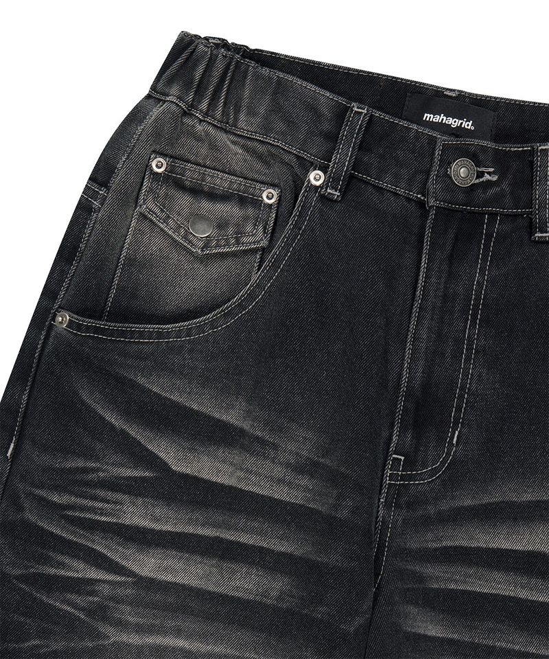 WASHED POCKET DENIM PANTS_BLACK