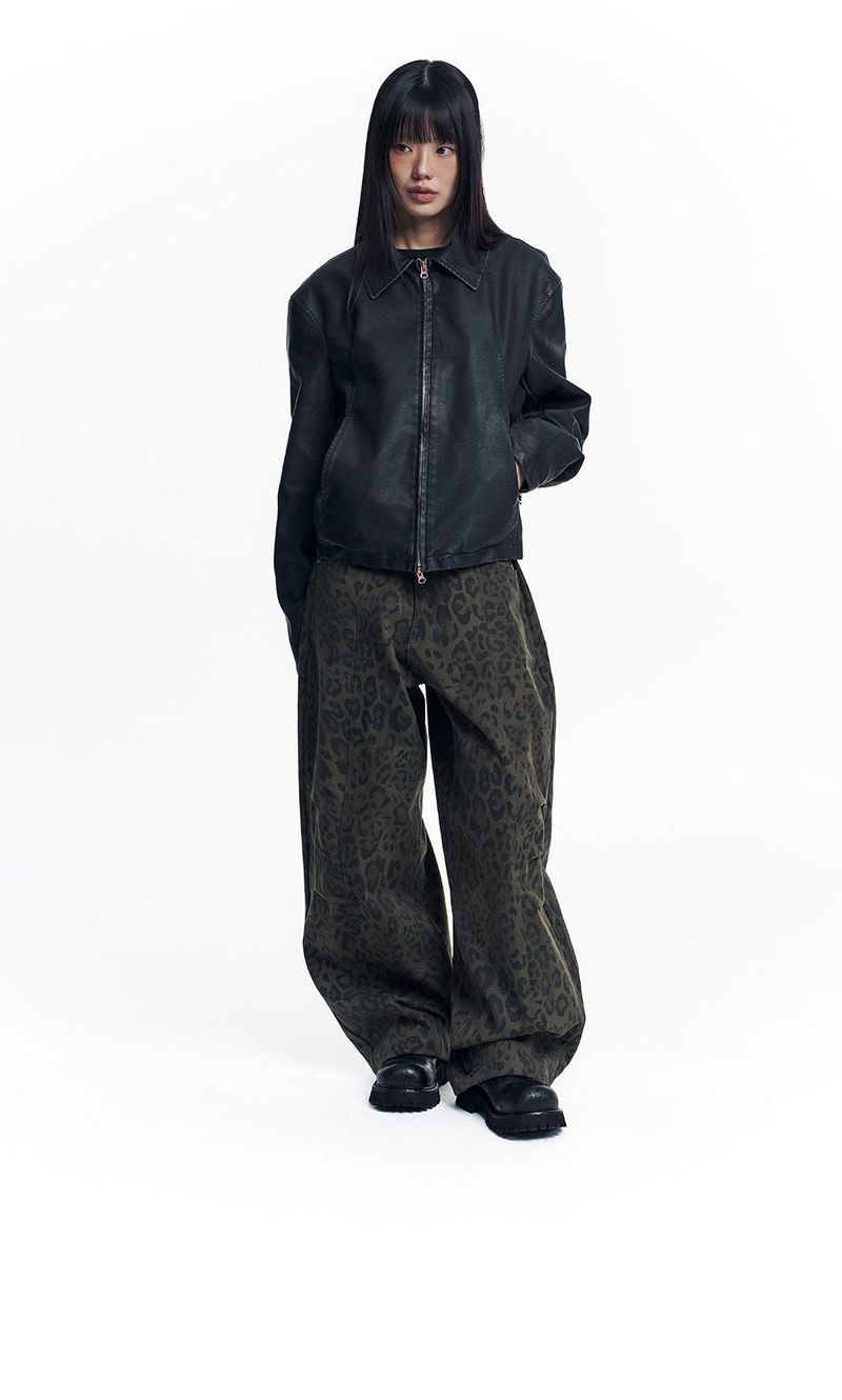 Curved Leopard Pants - Khaki