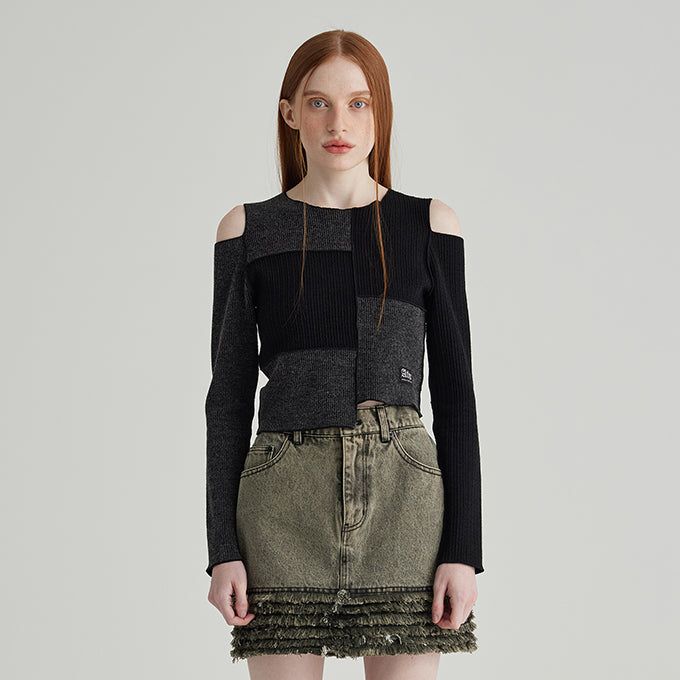 ANDTHEOTHER(アンドジアザー)の「BLACK COLOR BLOCK MIX LONG SLEEVES T-SHIRT(Tops)」