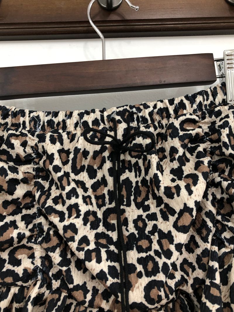 Leopard Shirring Skirt Pants