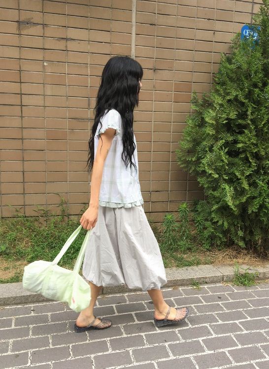 Honoka Pintuck Balloon Banding Midi Skirt