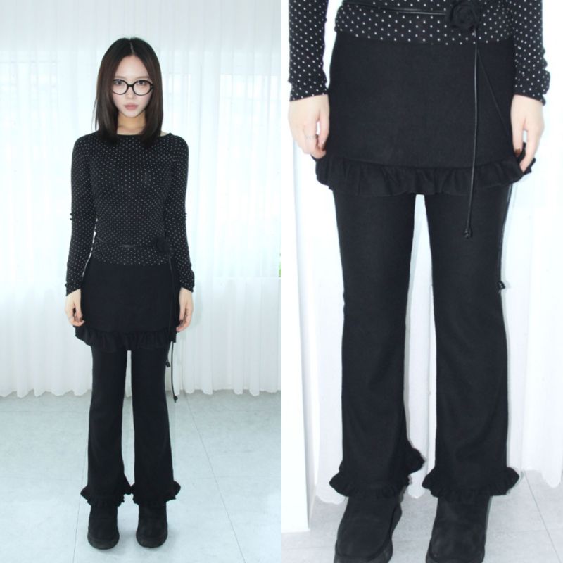 Frill Banded Waist Layered Skirt Pantskirt Pants