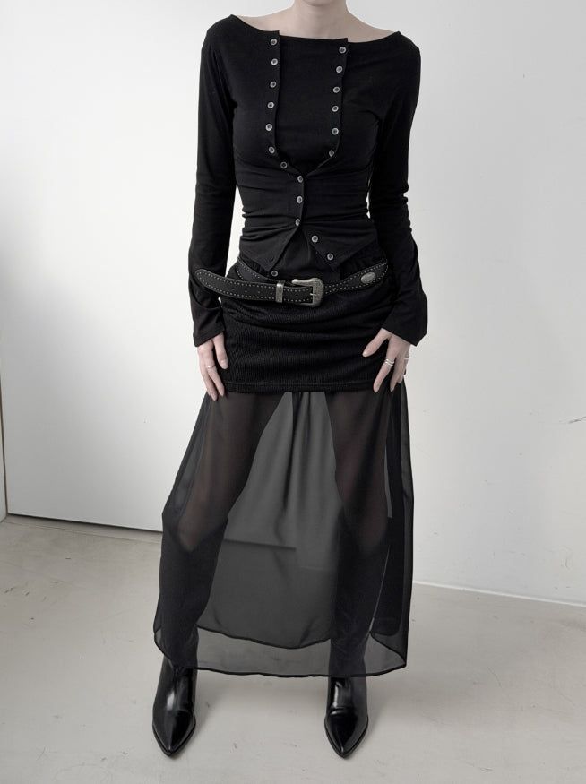 Cente Chiffon Layered Long Skirt