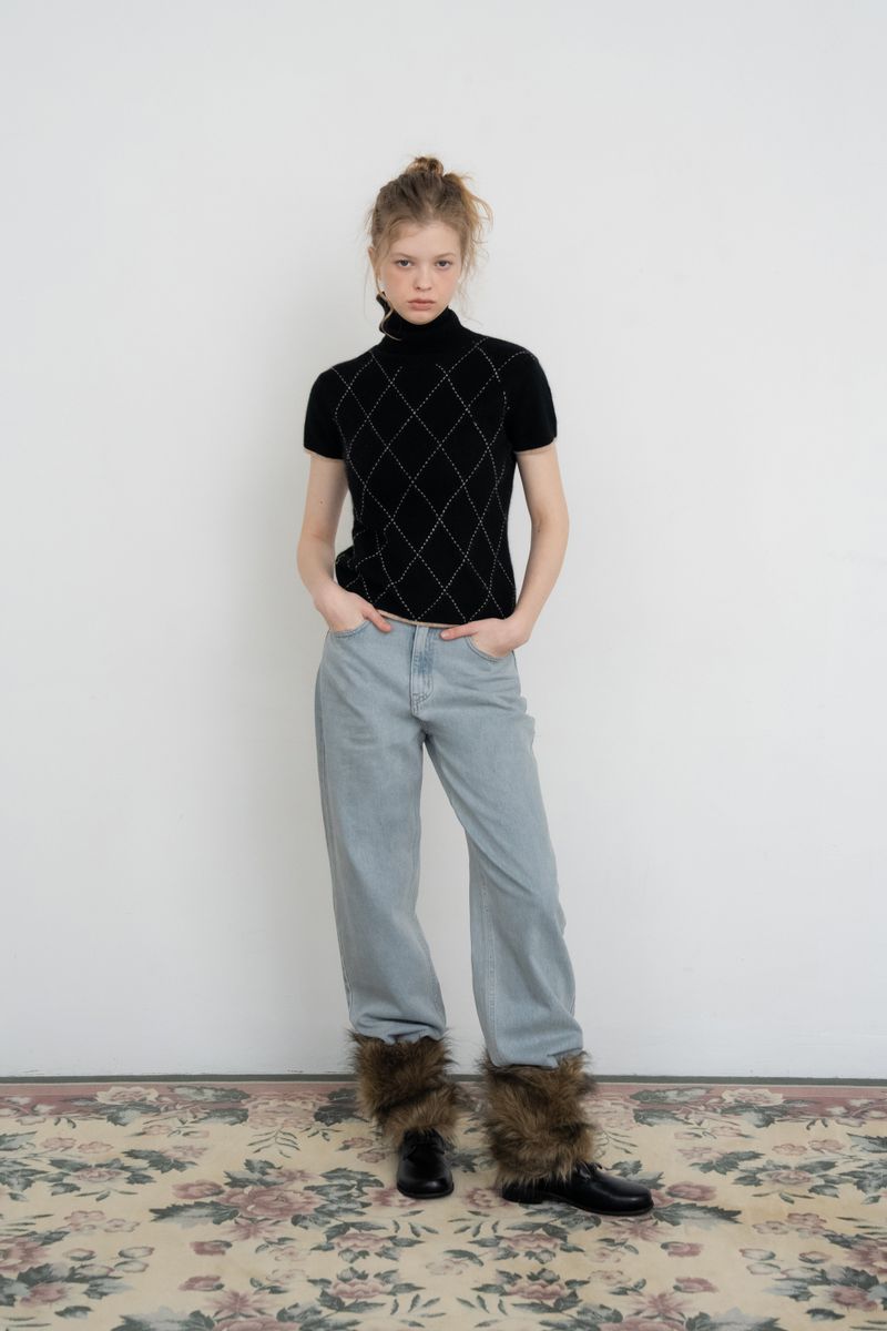 Argyle turtleneck half knit_black