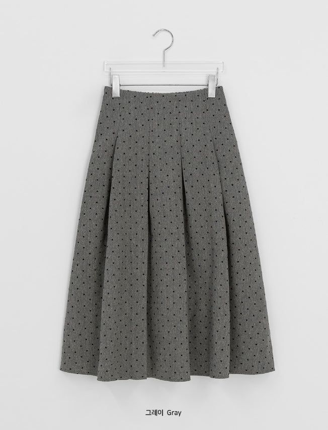 Fiden Wool Pleats Banding Dot Long Skirt