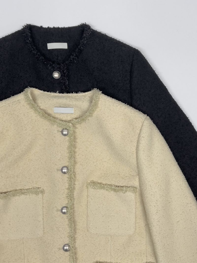 Pocket Fringe Half Tweed Jacket