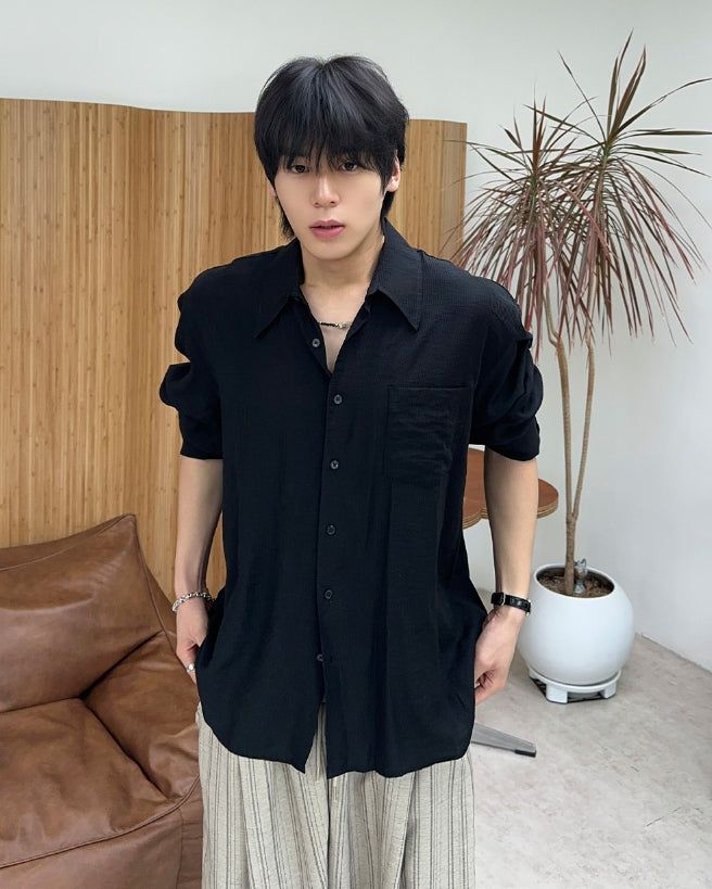 SATIIIZ（サティーズ）の「Dipel Airy Stripe Overshirt（Tops）」